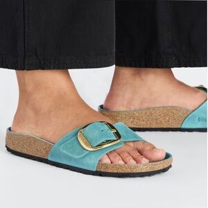 NEW Birkenstock Madrid Big Buckle Oiled Leather in Biscay Bay Blue Narrow Foot